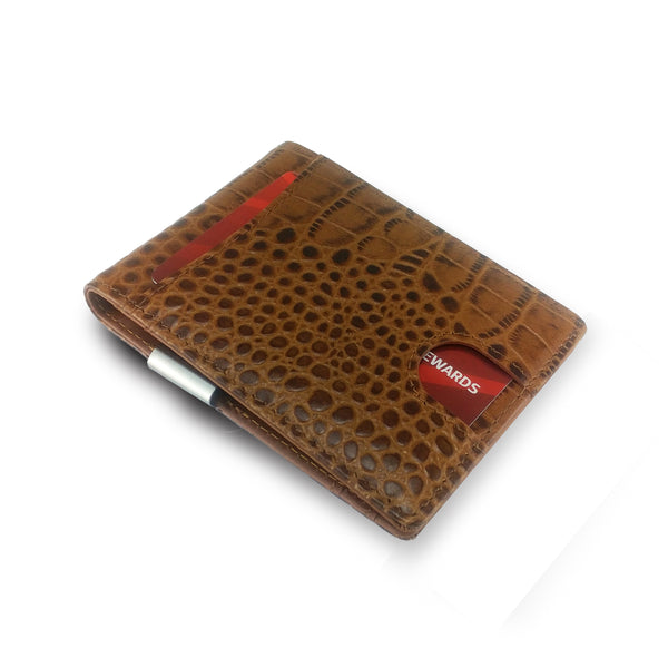 Canberra Series Exotic Crocodile Money Clip Wallet (Brown Crocodile)