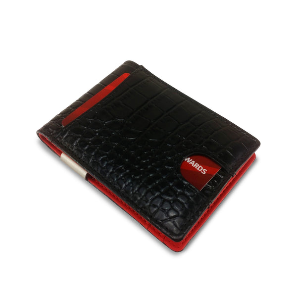 Canberra Series Exotic Crocodile Money Clip Wallet (Black Crocodile) - RED PLANET GOLF