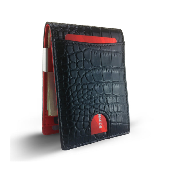 Canberra Series Exotic Crocodile Money Clip Wallet (Black Crocodile) - RED PLANET GOLF