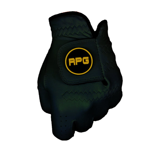 RPG 100% CABRETTA LEATHER COLOR GOLF GLOVE (MENS-BLACK-YELLOW TRIM) - RED PLANET GOLF