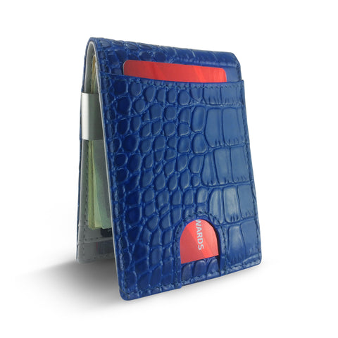 Canberra Series Exotic Crocodile Money Clip Wallet (Blue Crocodile) - RED PLANET GOLF