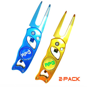 RPG Heavy Duty Stainless Steel Divot Tool-2 Pack (Blue and Gold) - RED PLANET GOLF