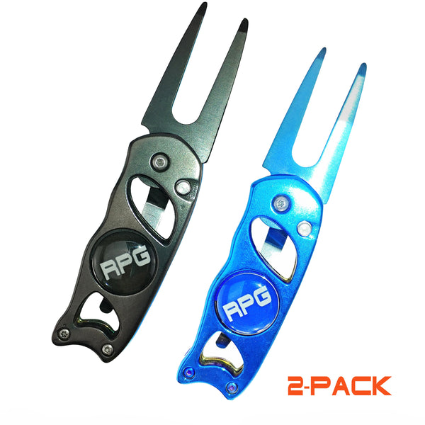 RPG Heavy Duty Stainless Steel Divot Tool-2 Pack (Gunmetal and Blue) - RED PLANET GOLF
