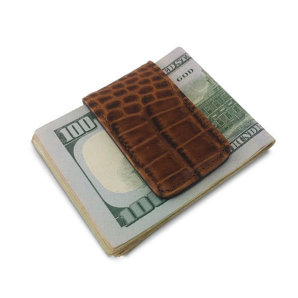 Canberra Series Exotic Crocodile Magnetic Money Clip (Brown Crocodile) - RED PLANET GOLF