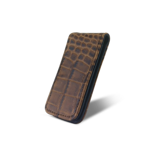 Canberra Series Exotic Crocodile Magnetic Money Clip (Brown Crocodile) - RED PLANET GOLF