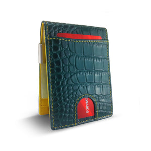 Canberra Series Exotic Crocodile Money Clip Wallet (Green Crocodile) - RED PLANET GOLF