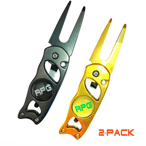 RPG Heavy Duty Stainless Steel Divot Tool-2 Pack (Gunmetal and Gold) - RED PLANET GOLF