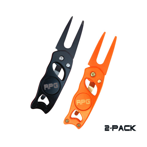 RPG Heavy Duty Stainless Steel Divot Tool-2 Pack (Black and Orange)