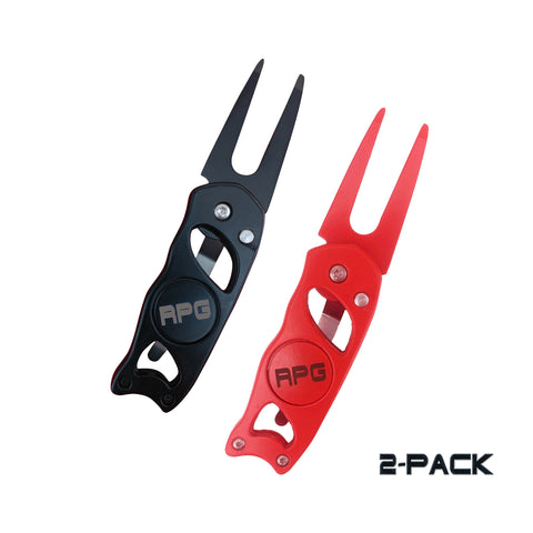 RPG Heavy Duty Stainless Steel Divot Tool-2 Pack (Black and Red)